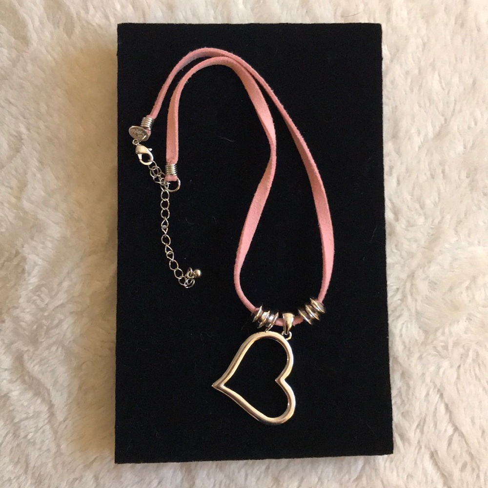 Lia Sophia Pink Leather & Silver Heart Necklace